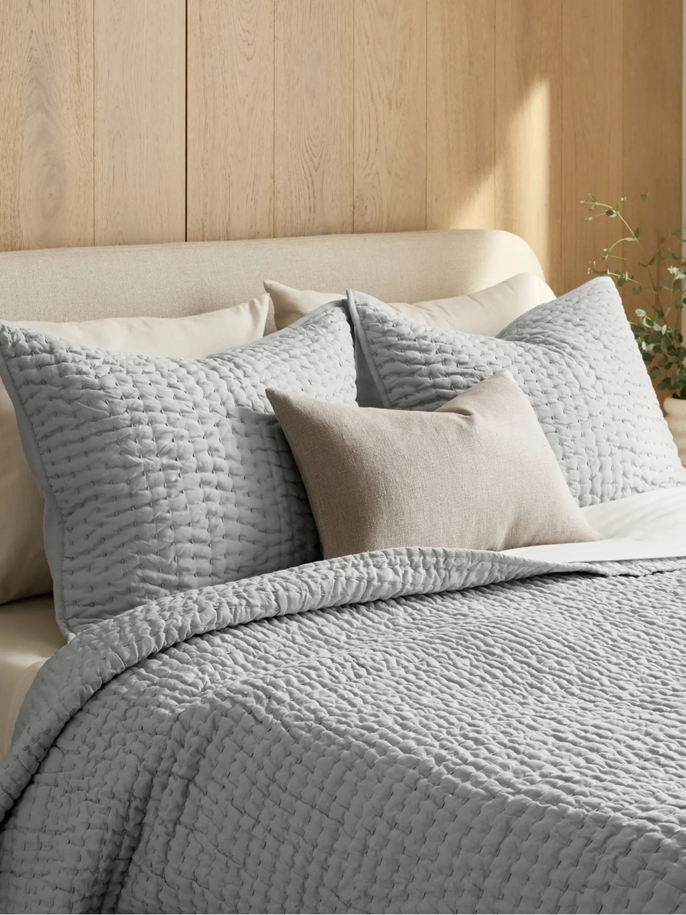 New Quince European Linen Cotton Stitch Quilt Set King/CalKing $219.90 Mist - Picture 3 of 9